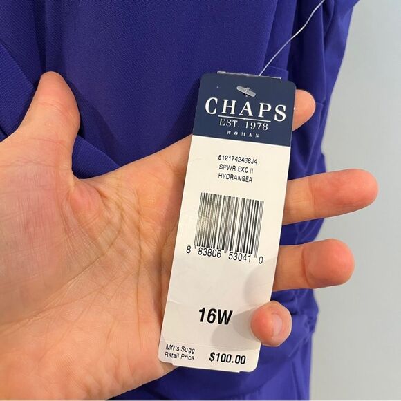 Chaps Vivid violet purple color Sleeveless v-neck Midi formal Dress size 16W - Picture 7 of 12